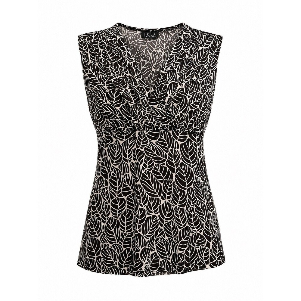 JKLA California Women’s Leaf Print Sleeveless Blouse Brown White Size Medium
